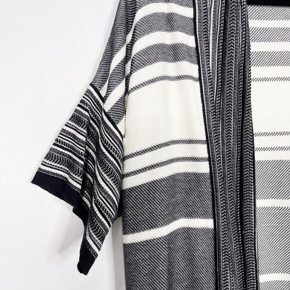 Vince Womens Medium M Black White Multi Striped Cardigan Sweater Open Front Long - Picture 5 of 14